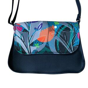 Bardo Bag women's black and tropical pattern leather shoulder bag handbag